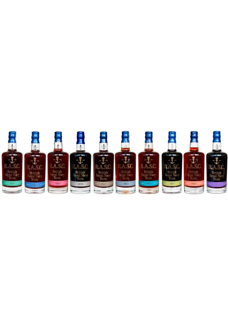 Coffret Colours of Rum R.A.S.C The Collection, dix rhums jamaïcains destinés à la Royal Navy.